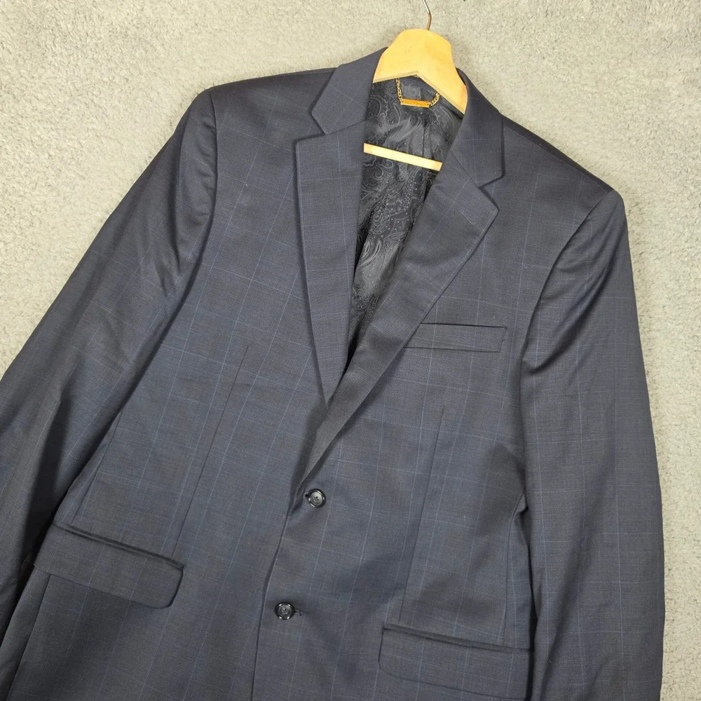 Donald J Trump Sport Coat Mens 42L Blue Office Wool Plaid Blazer Business